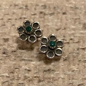 Native American turquoise & sterling silver flower shaped earrings